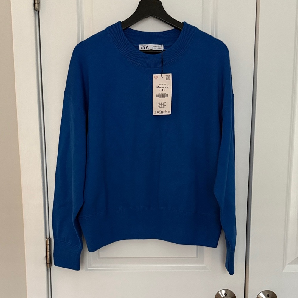 Zara Women's Vibrant Blue Crew Neck Sweater